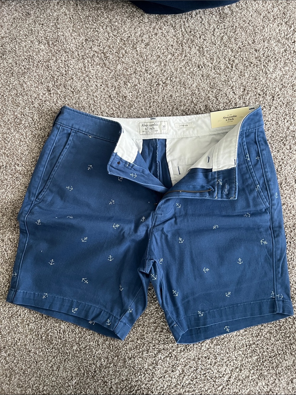 Abercrombie & Fitch Navy and White Stretch Shorts
